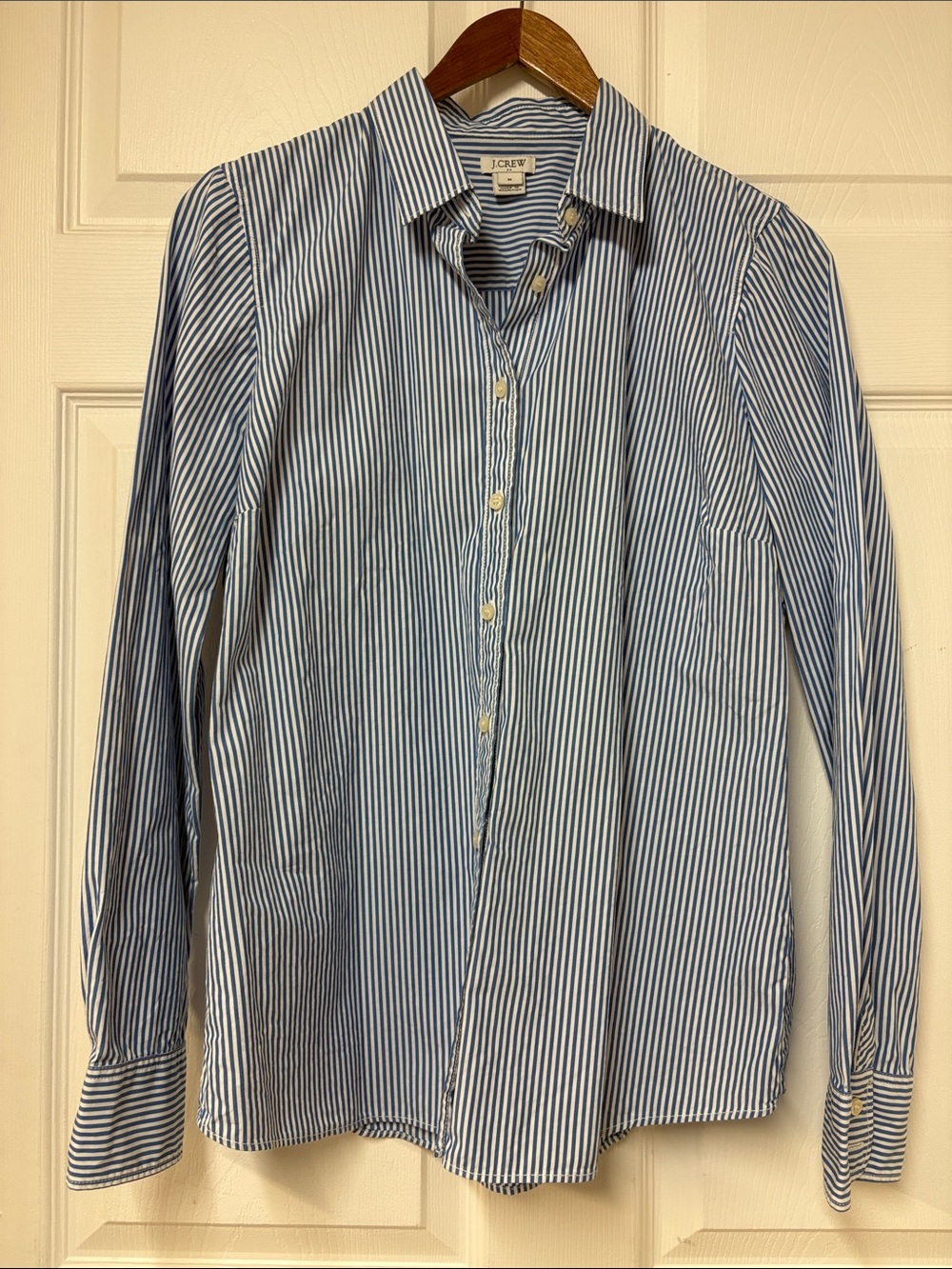 J. Crew Women's Blue & White Striped Button-Down Shirt - Size M